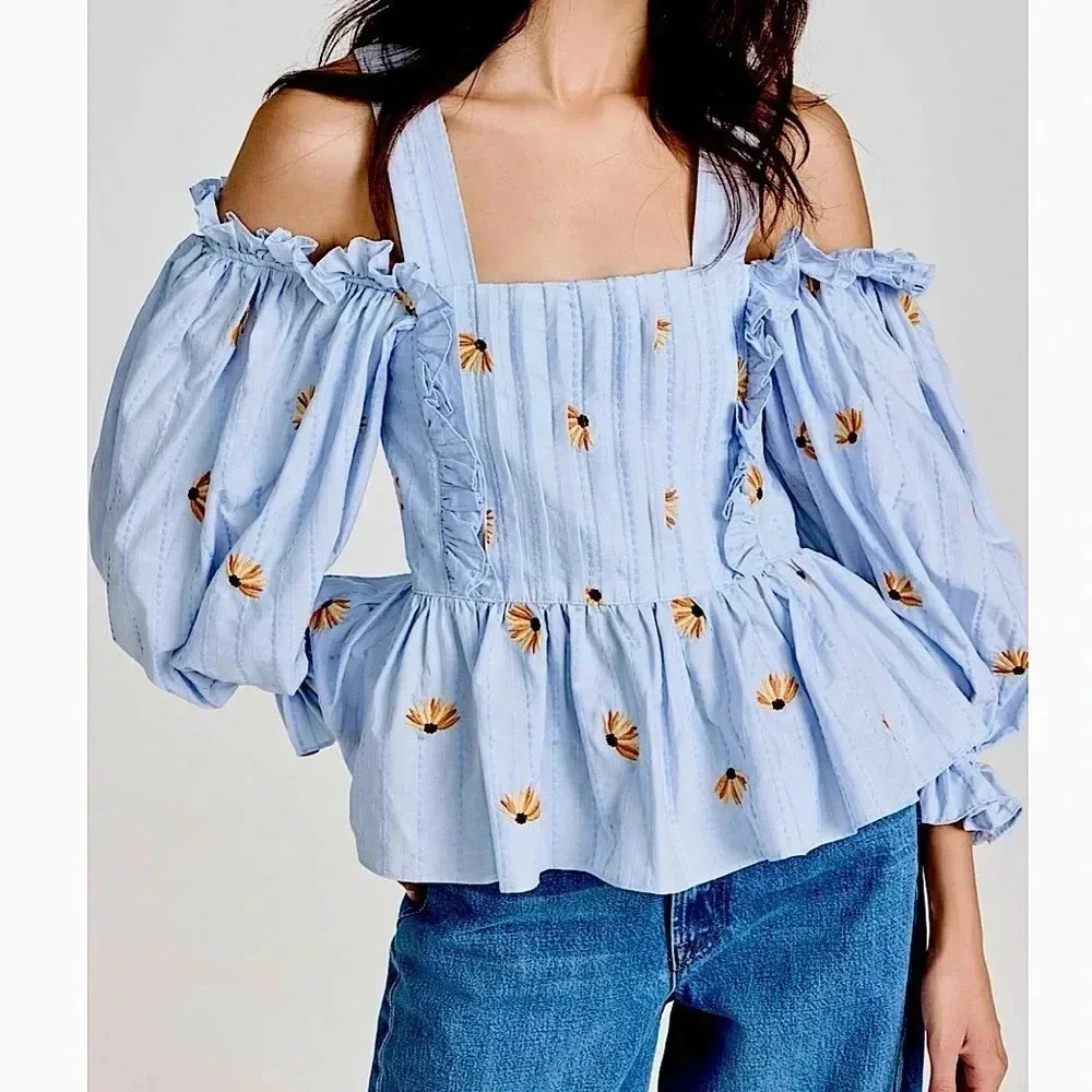 LUG VON SIGA // Julia cold-shoulder embroidered cotton-poplin top